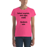 Women's: Patient asystolic, vital signs stable -Residents Note