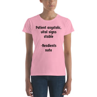 Women's: Patient asystolic, vital signs stable -Residents Note